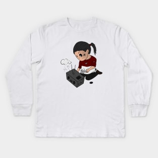 Little Raven & Her Gadgets Kids Long Sleeve T-Shirt